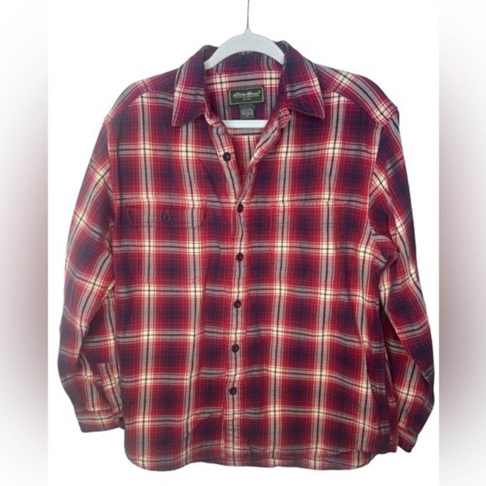 Vintage Eddie Bauer Shirt Mens‎ S Red Plaid Pocket Cotton Button Down